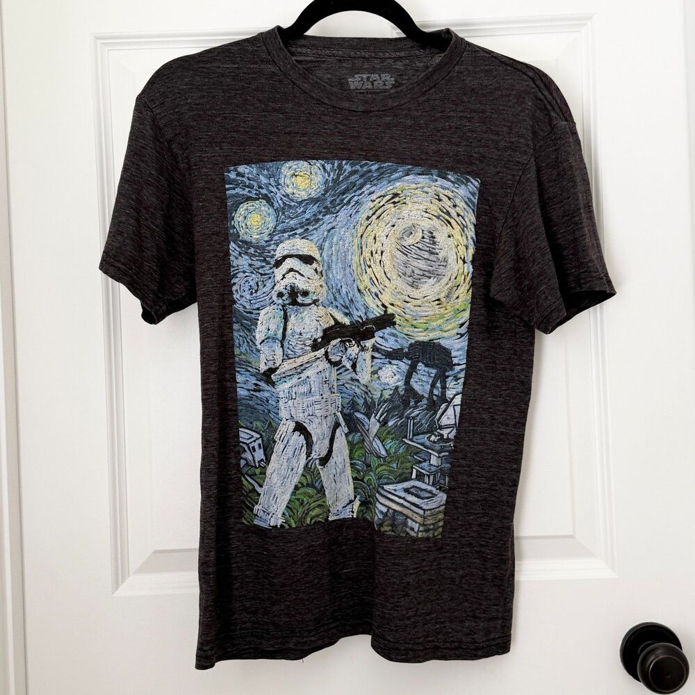 Unisex Star Wars Black Storm Trooper Starry Night Van Gogh T-Shirt Size Small